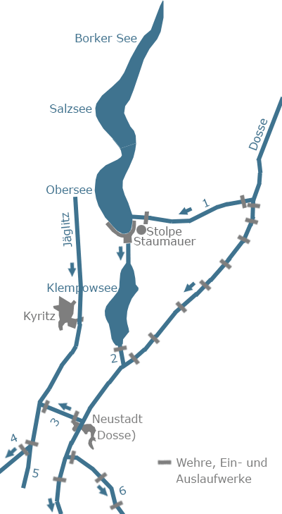 Karte &uuml;ber Wehre und Staudamm